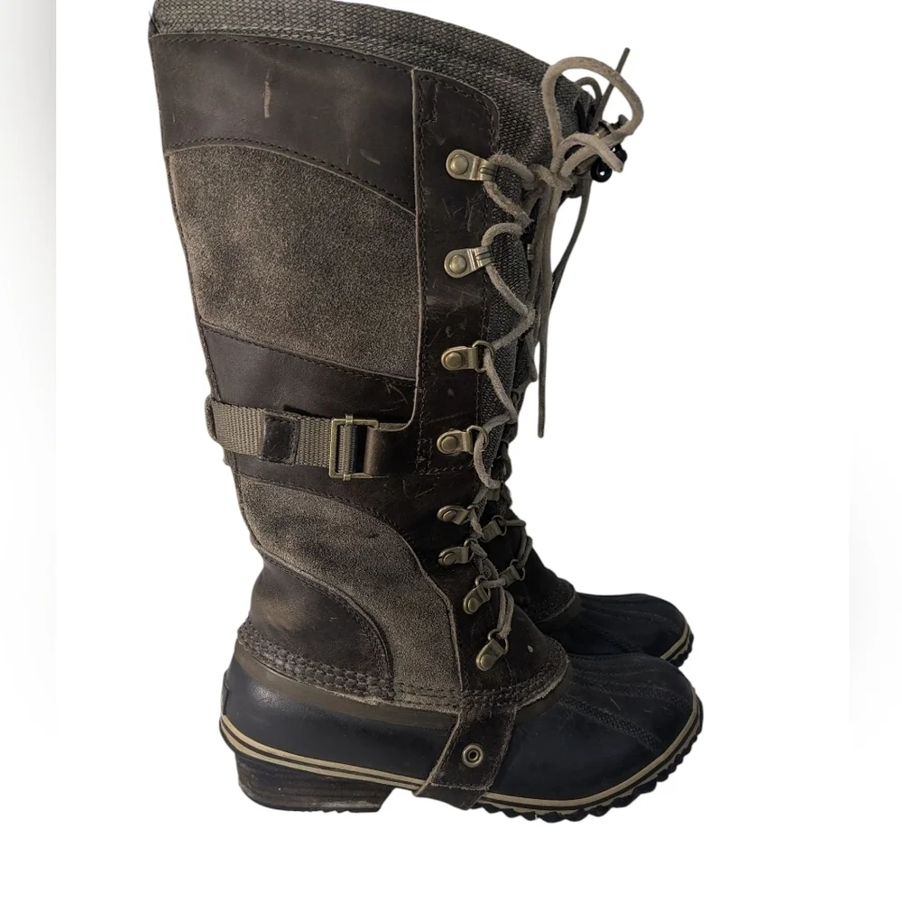 Sorel Carley Conquest boots brown with rubber soles and leather uppers Size 7 - Picture 2 of 8